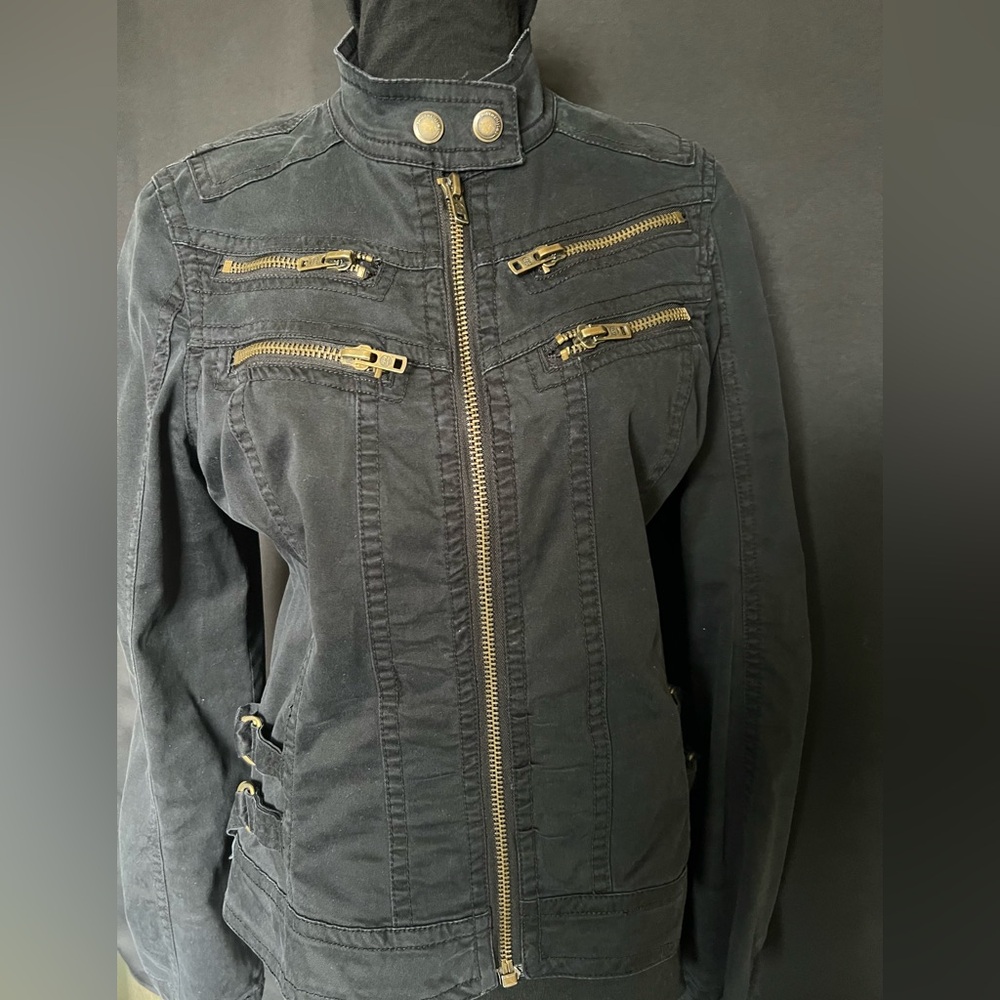 Twill 22 Black Moto Military Style Jacket